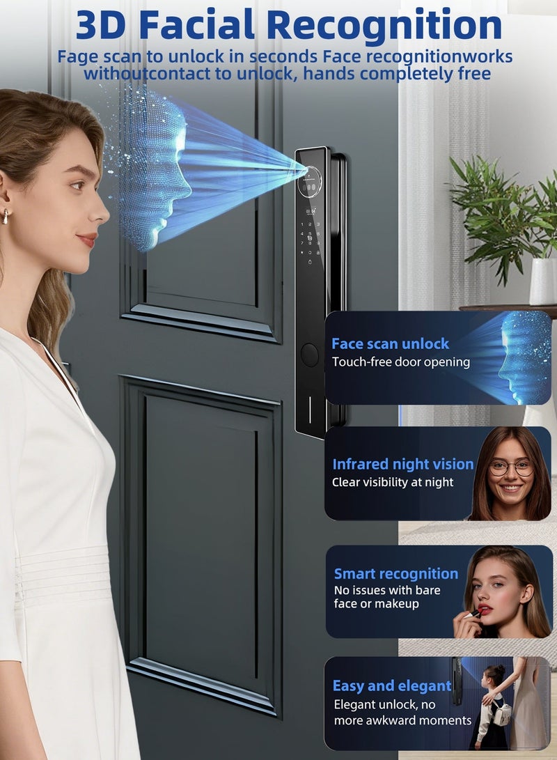 Tichondrius Smart Door Lock with Dual Camera, Face & Palm Print Recognition, Dual 3500mAh Batteries, 2-Way Intercom, Tuya Wi-Fi App, Fingerprint, Passcode & Key Access - Image 3